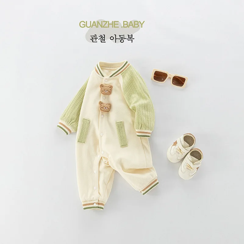 Infant Boys Bodysuit Spring Autumn Raglan Sleeve 3D Bear Striped Baby Boys Romper Cotton 100% Cotton Newborn Boys Jumpsuit