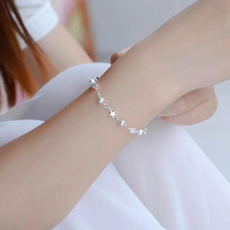 925 Sterling Silver Ball Bracelets For Women Fashion Korean Design Star Frosted Bead Bracelet Party Wedding Bling Jewelry Gifts