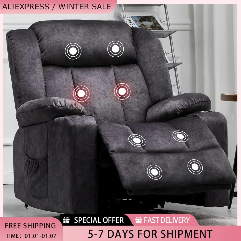 Recliner Chair Massage Rocker with Heated 360 Degree Swivel Lazy Boy Recliner Single Sofa Seat with Cup Holders for the elderly