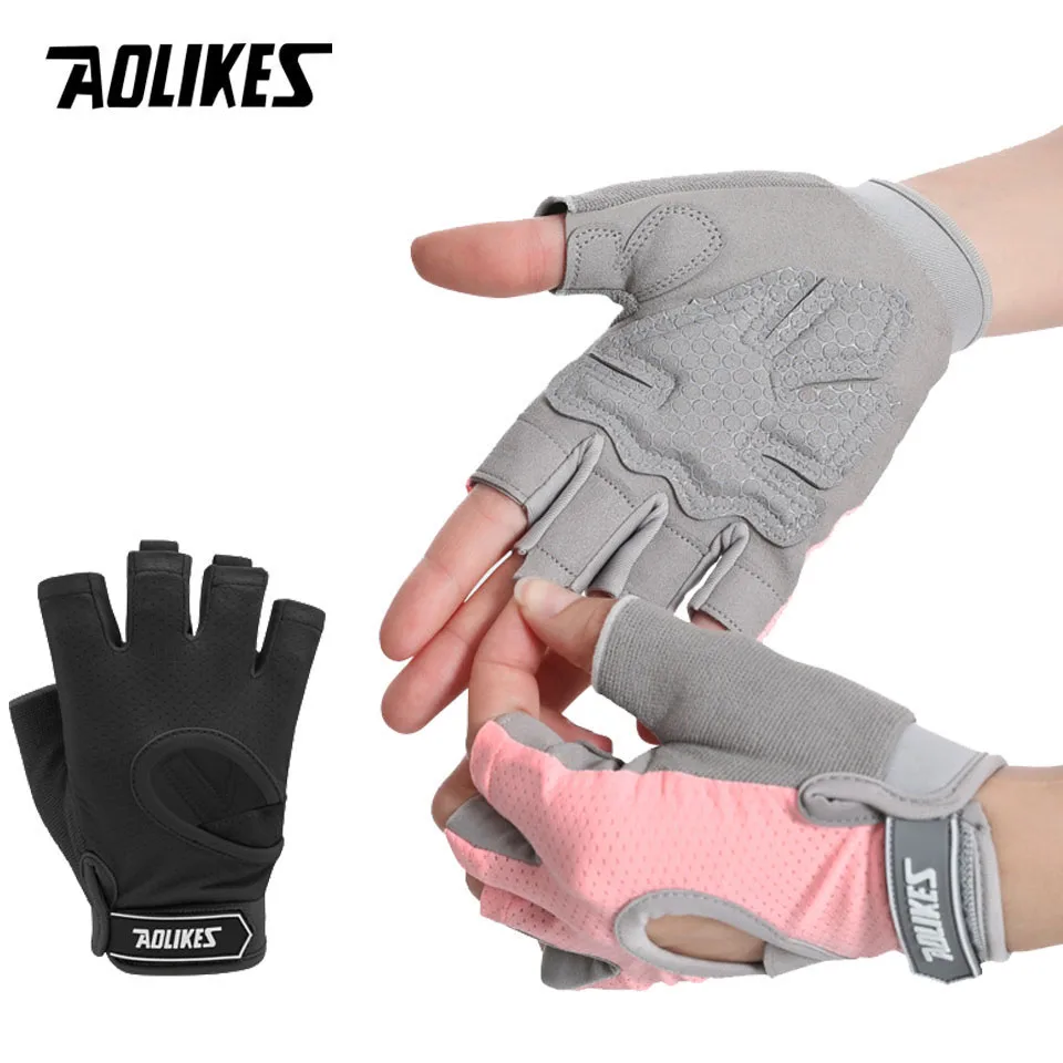 AOLIKES 1 Pair Fingerless Workout Gloves Men and Women Weight Lifting Gloves Support For Gym Training Full Palm Protection