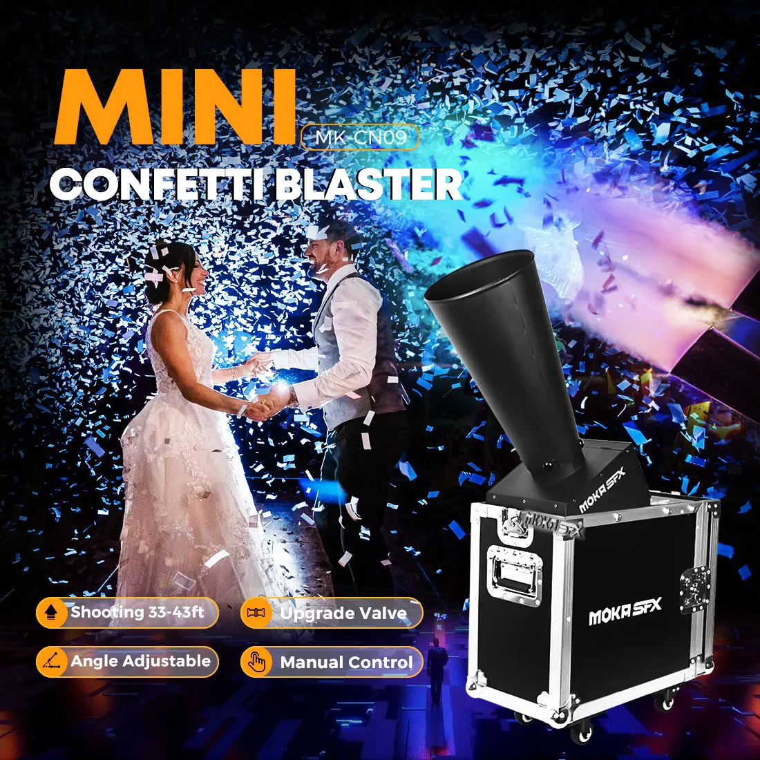 MOKA SFX Stage Confetti Machine Launcher Manual Control Confetti Cannon Blaster for Events Angle Adjustable Jet 10-13 Meters