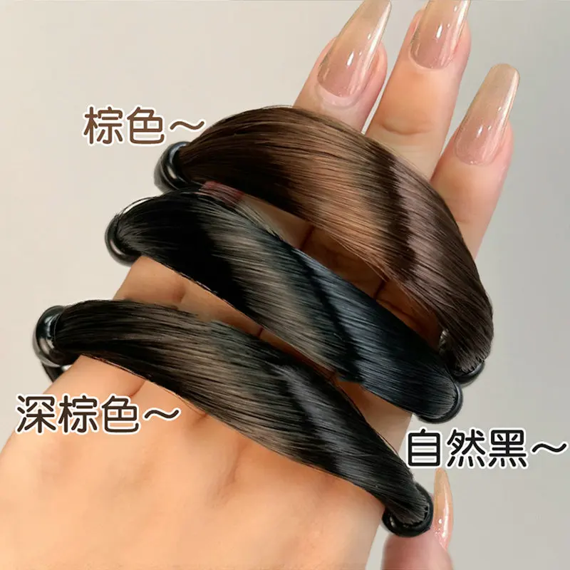 1/5pcs Rubber Band Made of Hair Simulation Wig Head Rope Fashion Wig Hair Ring Straight Hair Tie Ponytail High Elastic Hairbands