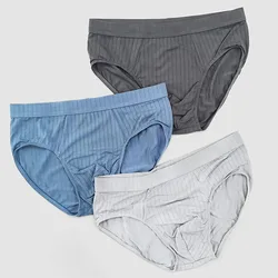 New Man Modal Breathable Thin Underwear Fashion Yong Male Stripe High Elasticity Soft Breifs Middle Waist Underpants Cueca