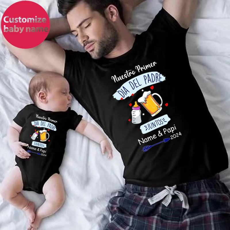 New Custom Name Father\'s Day Family Matching Outfits Daddy T-shirts Baby Bodysuits Family Clothes Personalized Fathers Day Gift