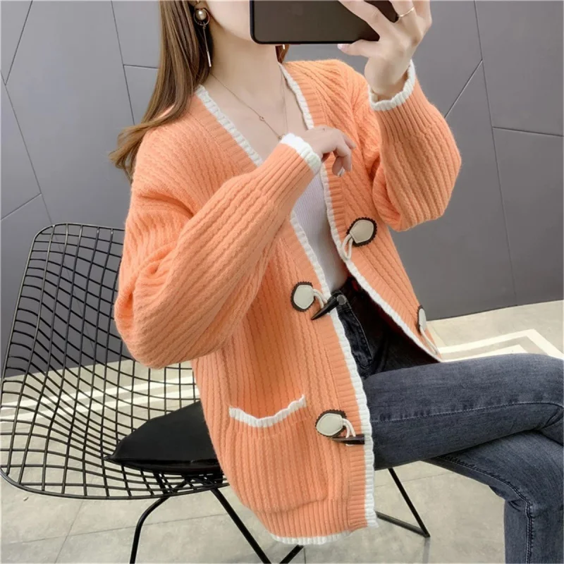 

Trendy Spring and Autumn 2024 New Women's Sweater Flared Buckle Loose Knitted Cardigan Jacket Wholesale