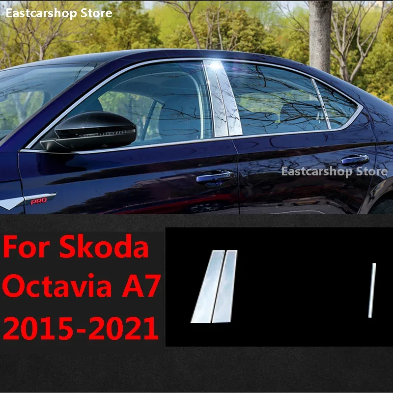 

For Skoda Octavia A7 2021 2020 2019 Car Stainless Steel Middle Central Column PC Window Trim B C Pillar Sticker 2018 2017 2016