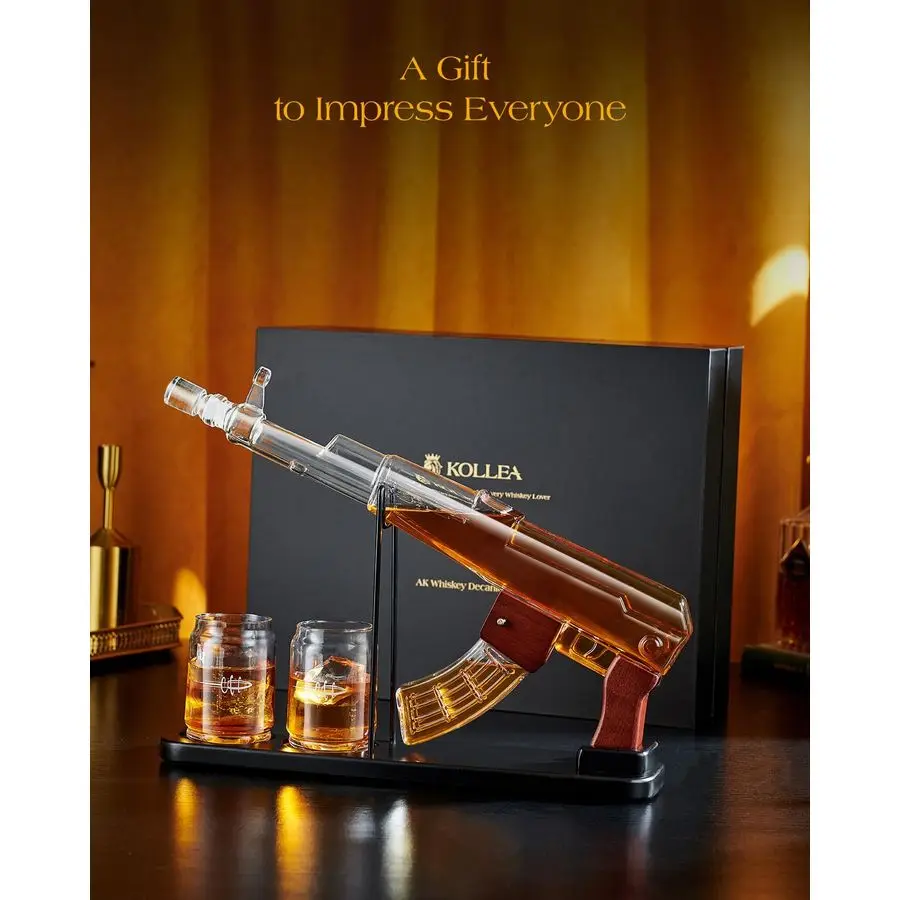 Birthday Gifts for Men Dad, Whiskey Decanter Sets Gun Decanter, Detachable Magazine amp 2 Bullet Shot Glasses, Liquor Dispenser