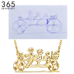Stainless Steel Custom Children's Drawing Necklace For Kid Art Personalized Heart LOGO Design Love Birthday Gift Jewelry