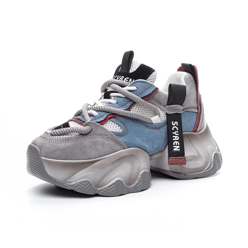 

Chunky Sneakers Women Spring New Mesh Leather Platform Shoes Mixed Colors Lace-Up Ladies Trainers Student Shoes sneaker damen