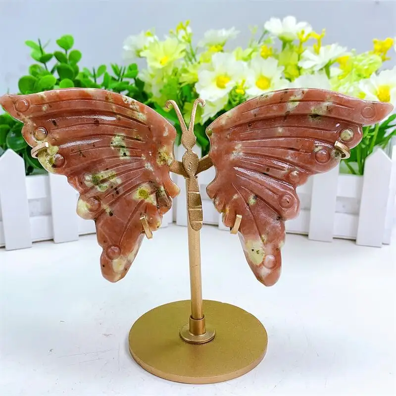 

Natural Peach Blossom Tourmaline Butterfly Wings Crystal Carving Healing Stone Christmas Birthday Gift Home Decoration 1Pair