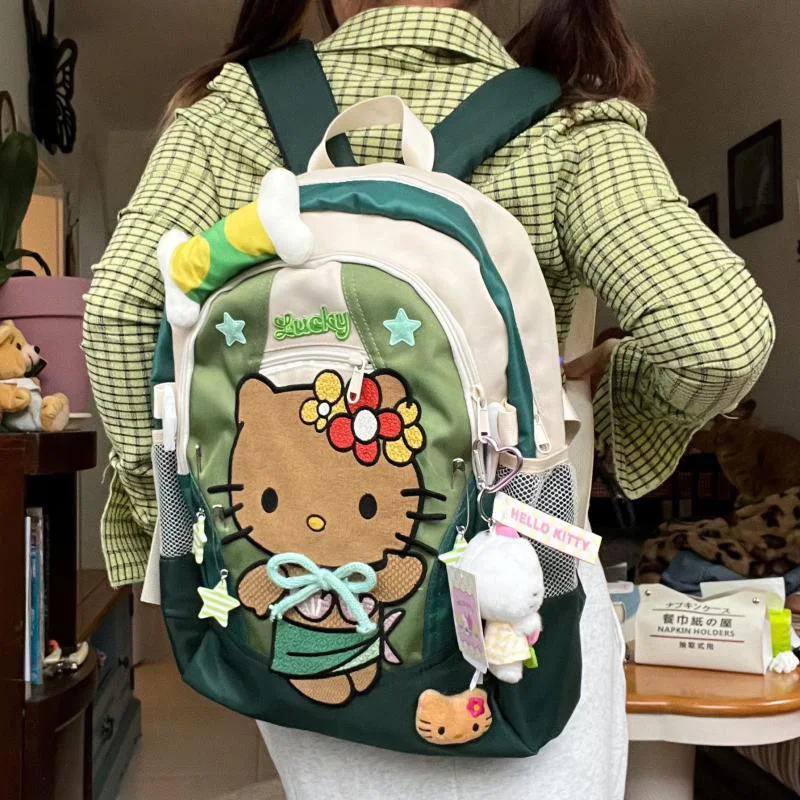 Женская Холщовая Сумка, винтажный трендовый холщовый рюкзак с контрастной зеленой полосой, Y2K, с бантом и звездой, рюкзак для отдыха в стиле Академии