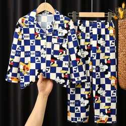 Disney Mickey Children Pajama Sets Cartoon Print Loose Soft Kids Sleepwear Suit Breathable Comfortable Nightdress Autumn Winter