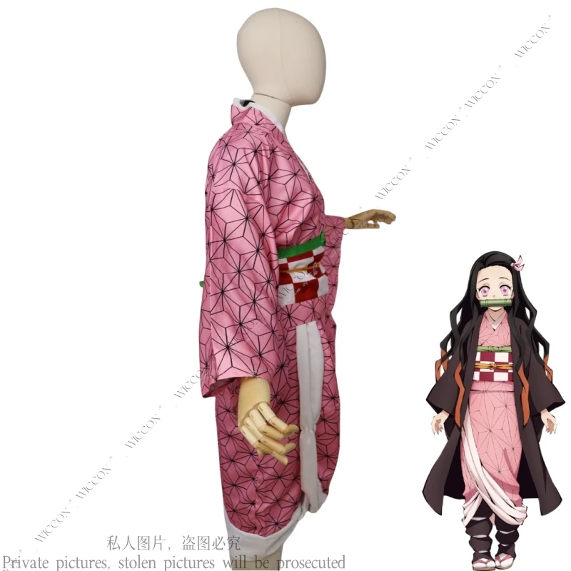 كامادو Nezuko أنيمي شيطان القاتل تأثيري حلي شعر مستعار إمرأة بنات كيمونو موحدة الملابس كيمونو معركة فستان كرنفال