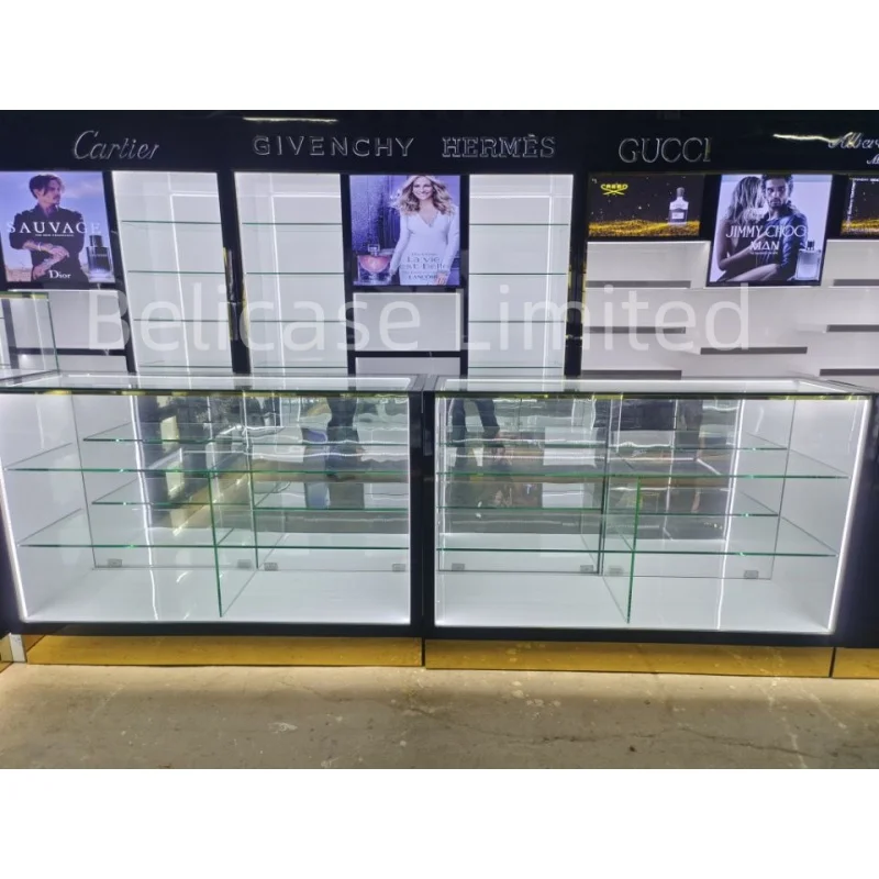 custom,Perfume Shop Glass Showcase Decoration Cosmetic Display Cabinet with Lighting Perfume Retail Store Interior Design