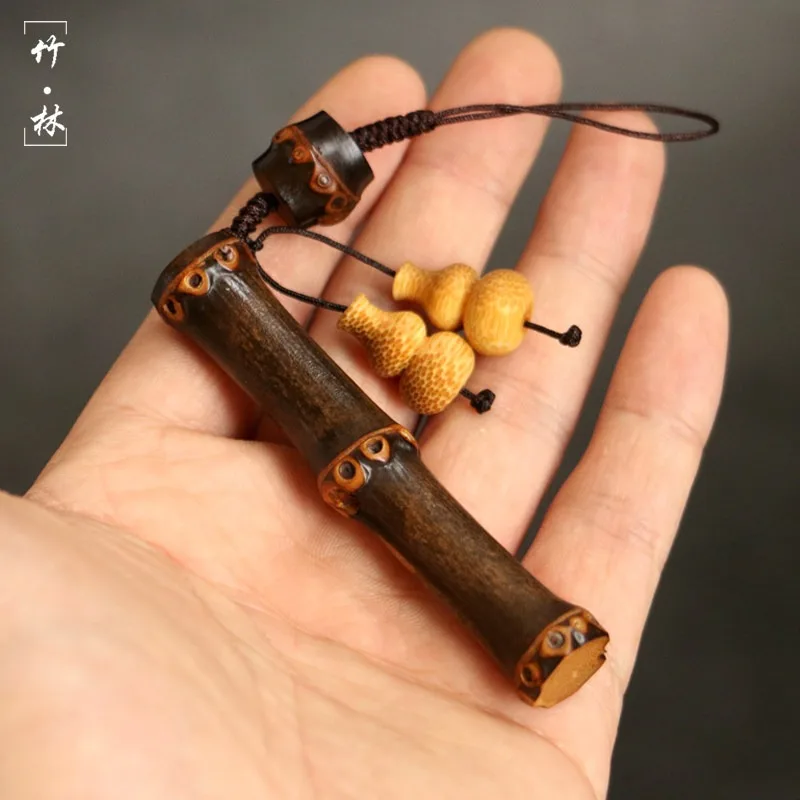 Natural Purple Bamboo Car Keychain Full Joint Carved Wooden Pendant Fidget Toy Stress Relief Unisex Handcrafted Decorative Gift