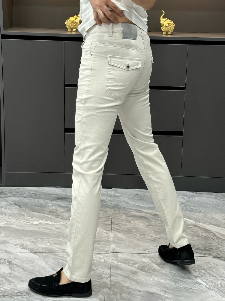 

Faionable Slim Fit Men's Casual Pants Autumn Winter Busin Straight Leg Light Color ket Zipper mid High Waist Urban Sle