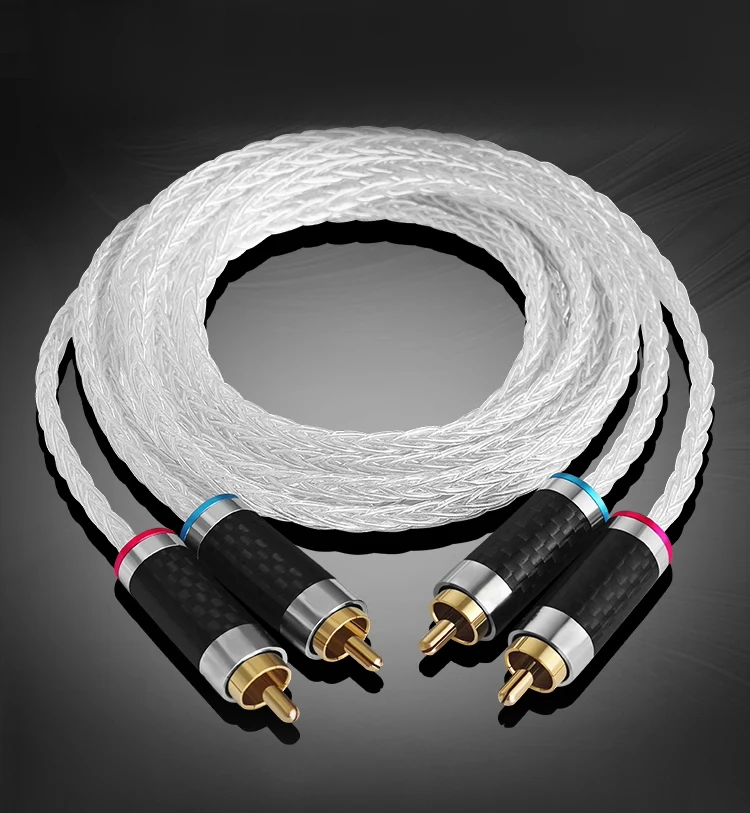 

8-Cores 7N OCC Silver plated RCA Signal Cable Carbon fibre RCA Plug HiFi Audio Signal Line Power Amplifier CD Connection Cables
