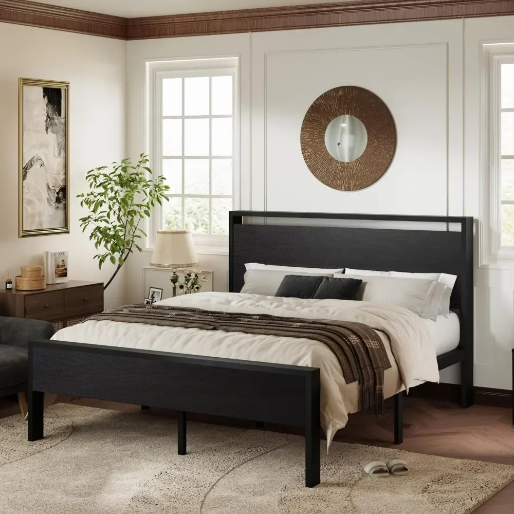 Full Size Platform Bed Frame with Wooden Headboard and Footboard, Heavy Duty 12 Metal Slats Support, No Box Spring Neede