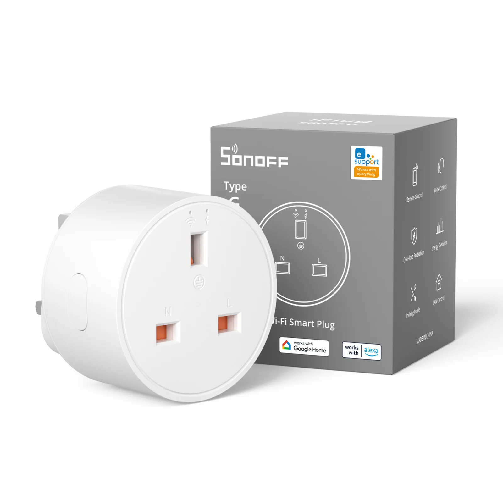 SONOFF S60 EU/UK WiFi-aansluiting Smart Home Plug Power Monitor Outlet Vioce eWeLink Afstandsbediening Alexa Google Home SmartThings