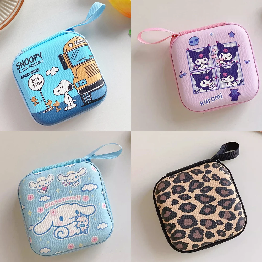 9.5x9.5cm schowek na słuchawki Airpods etui na kabel dyskowy przenośne torba na zamek błyskawiczny Kitty Cinnamoroll melodia Mickey Stitch Snoopy