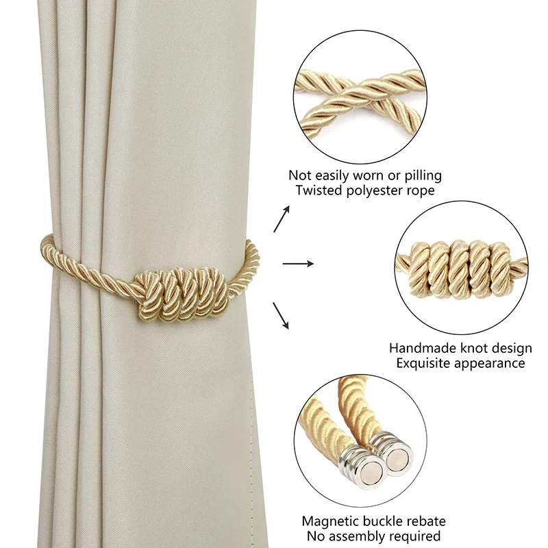 DIY手織りカーテンバックル、バインディングロープ、シンプルな北欧スタイル、フランスの強力な磁気バックル、2個
