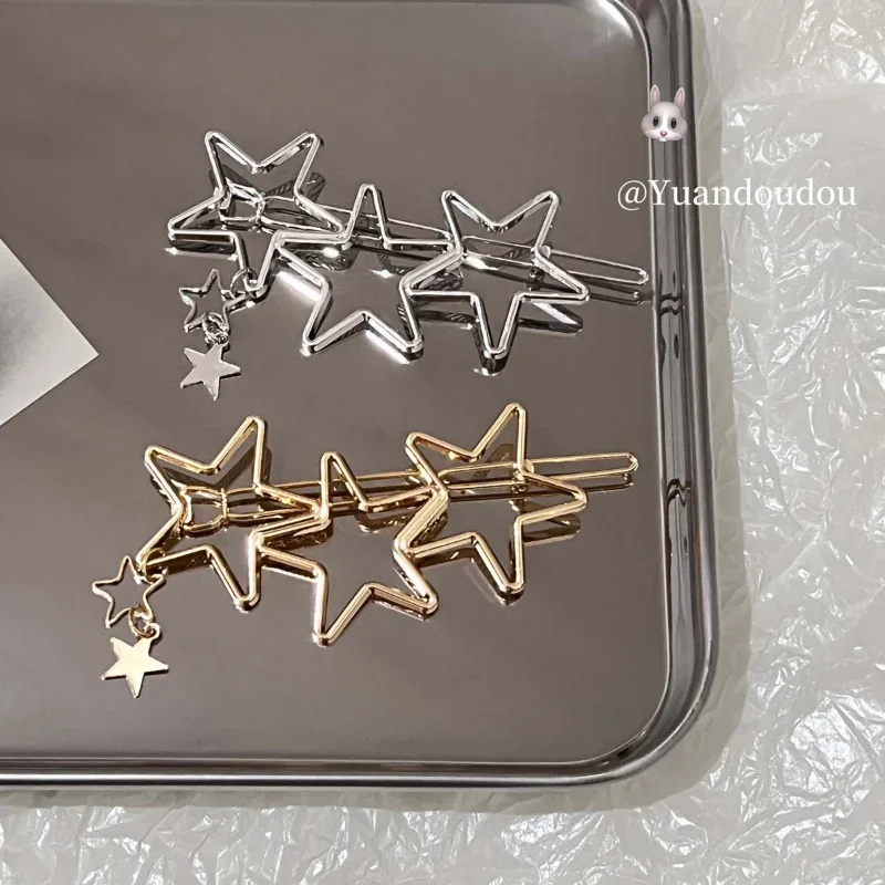 Korean New Star Pendant Hairpin Y2k Pentagram Charm Cute Sweet Metal Hair Clips Millennium Headdress Hair Accessories for Women