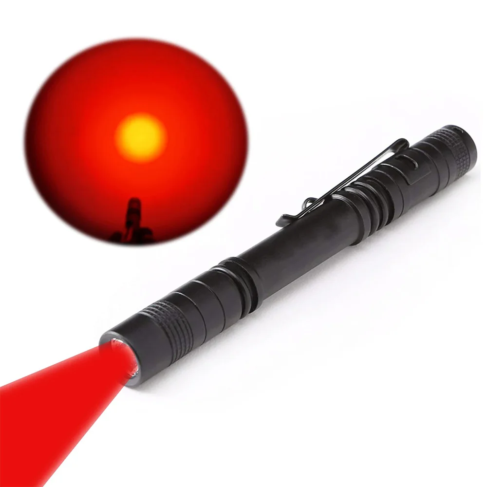 Portable Mini Red LED Flashlight Aluminum Alloy Pen Shaped Household Flashlight AAA Outdoor Strong Light Flashlight