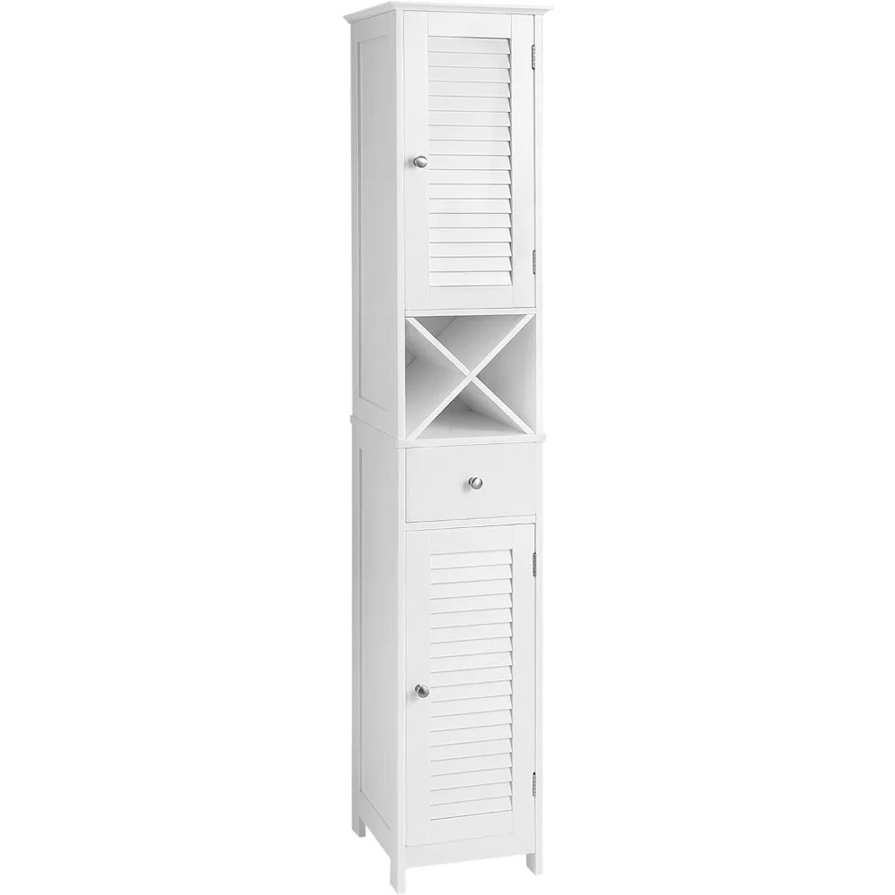 VASAGLE Bathroom Tall, Freestanding Storage Cabinet with Shutter Doors, Drawer, and Removable X-Shaped Stand, 66.9 Inches