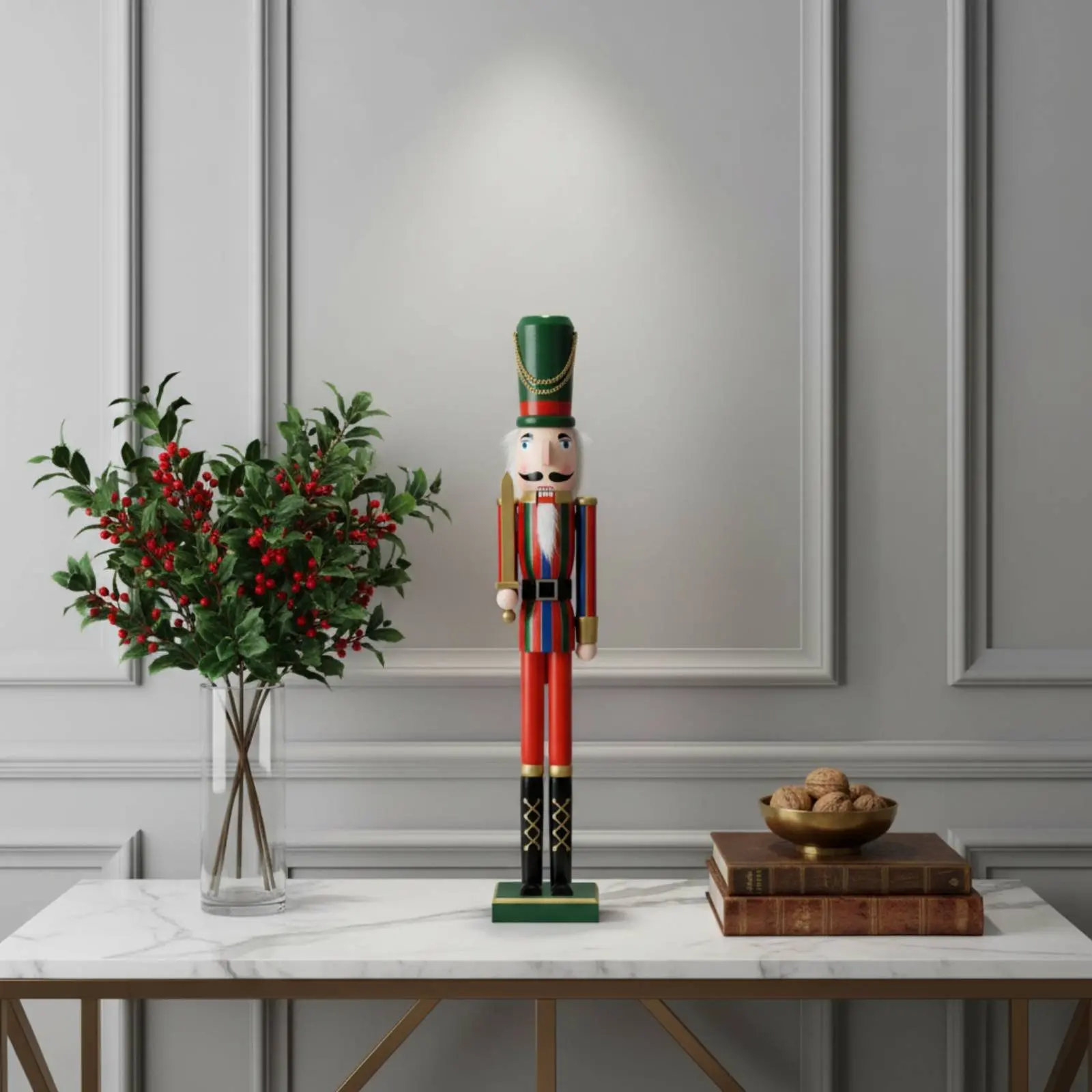 

66cm Nutcracker Decoration Hardwood Wood Tall Wooden Nutcracker Christmas Guardian Statue Striped Design Handmade for Holiday