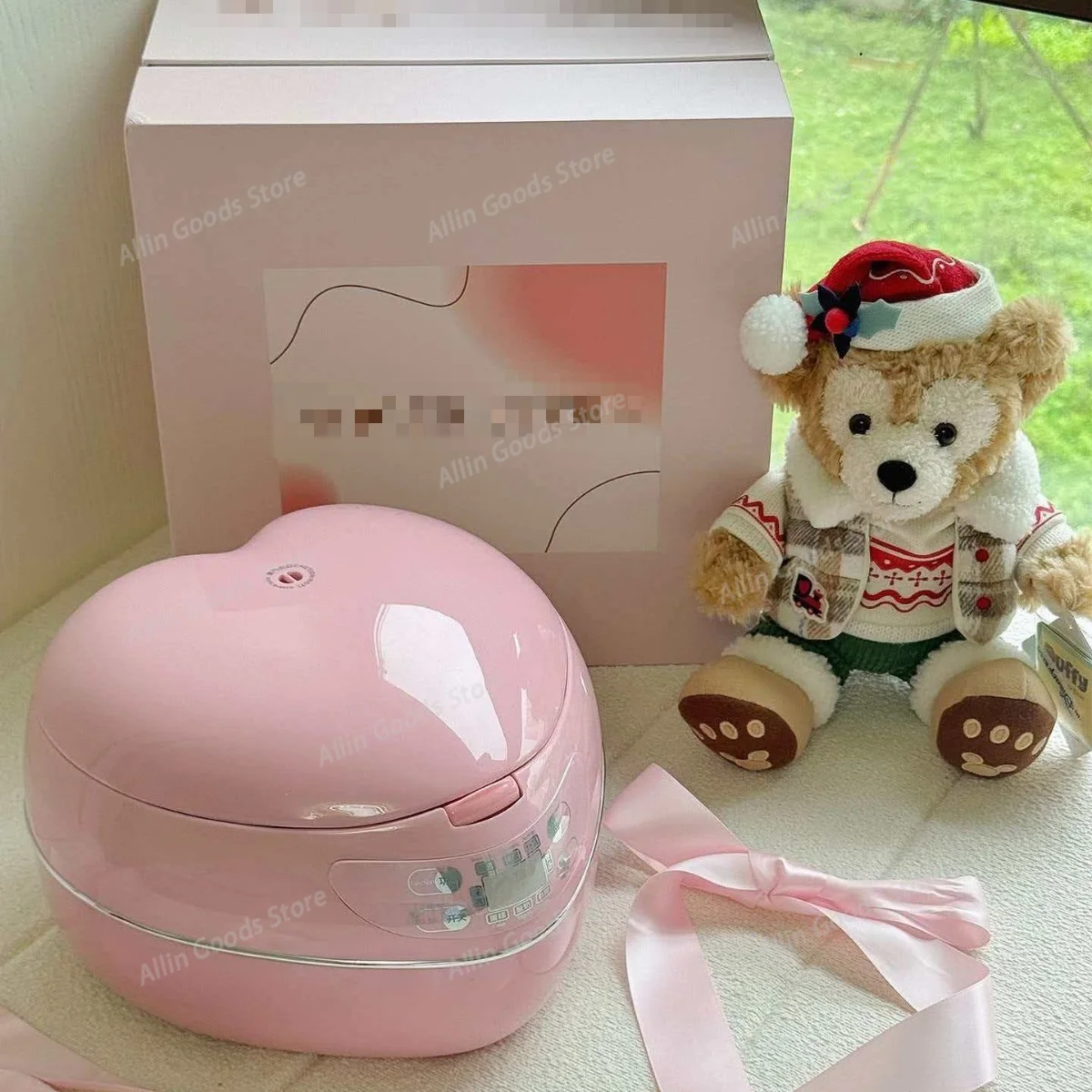 1.8L Pink Heart Shape Rice Cooker 300W Aluminum Alloy Liner Stereo Heating 9 Hours Insulation Smart Timing Gift Pack