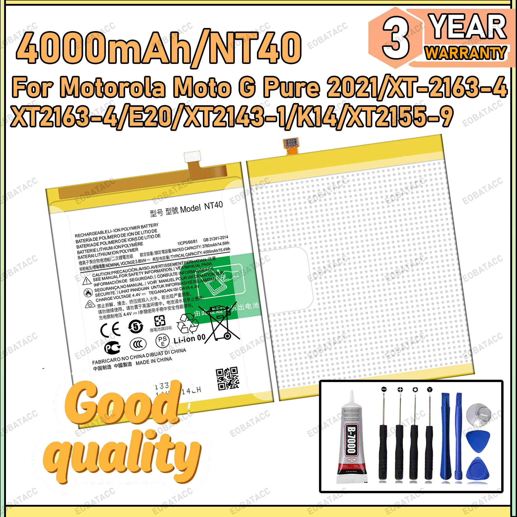 

100% New Zero Cycle NT40 Battery For Motorola Moto G Pure 2021/E20/K14 Bateria Battery+Free Tools