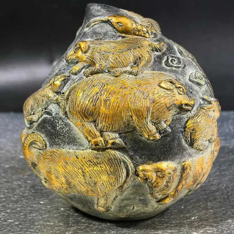 Pure copper gilded twelve zodiac signs peach ornament craft decoration