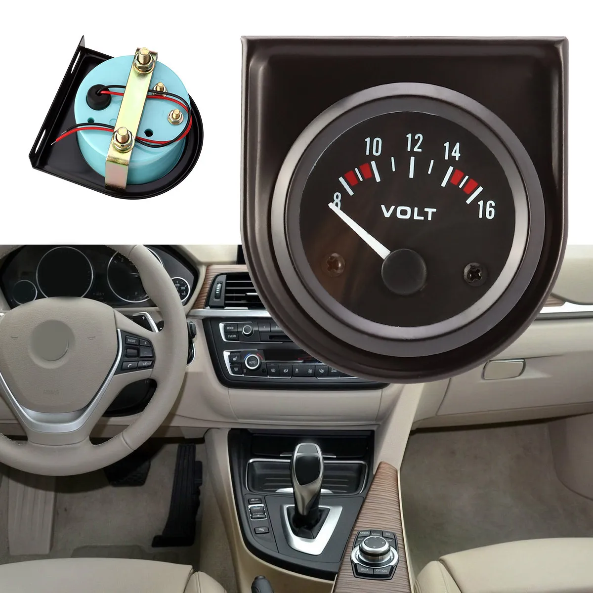 مقياس فولت للسيارة 52 ملم، فولتميتر تيار مستمر 8-16 فولت، مقياس جهد عالي الدقة مع إضاءة LED برتقالية