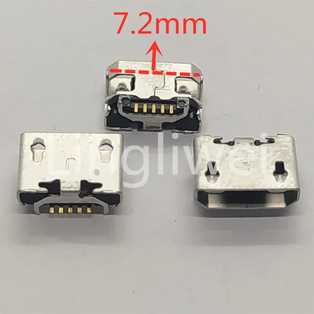 10-100 sztuk/partia złącze Micro USB gniazdo żeńskie 5pin Jack 7.2mm Ox róg płaski port do ładowania ogona telefonu komórkowego