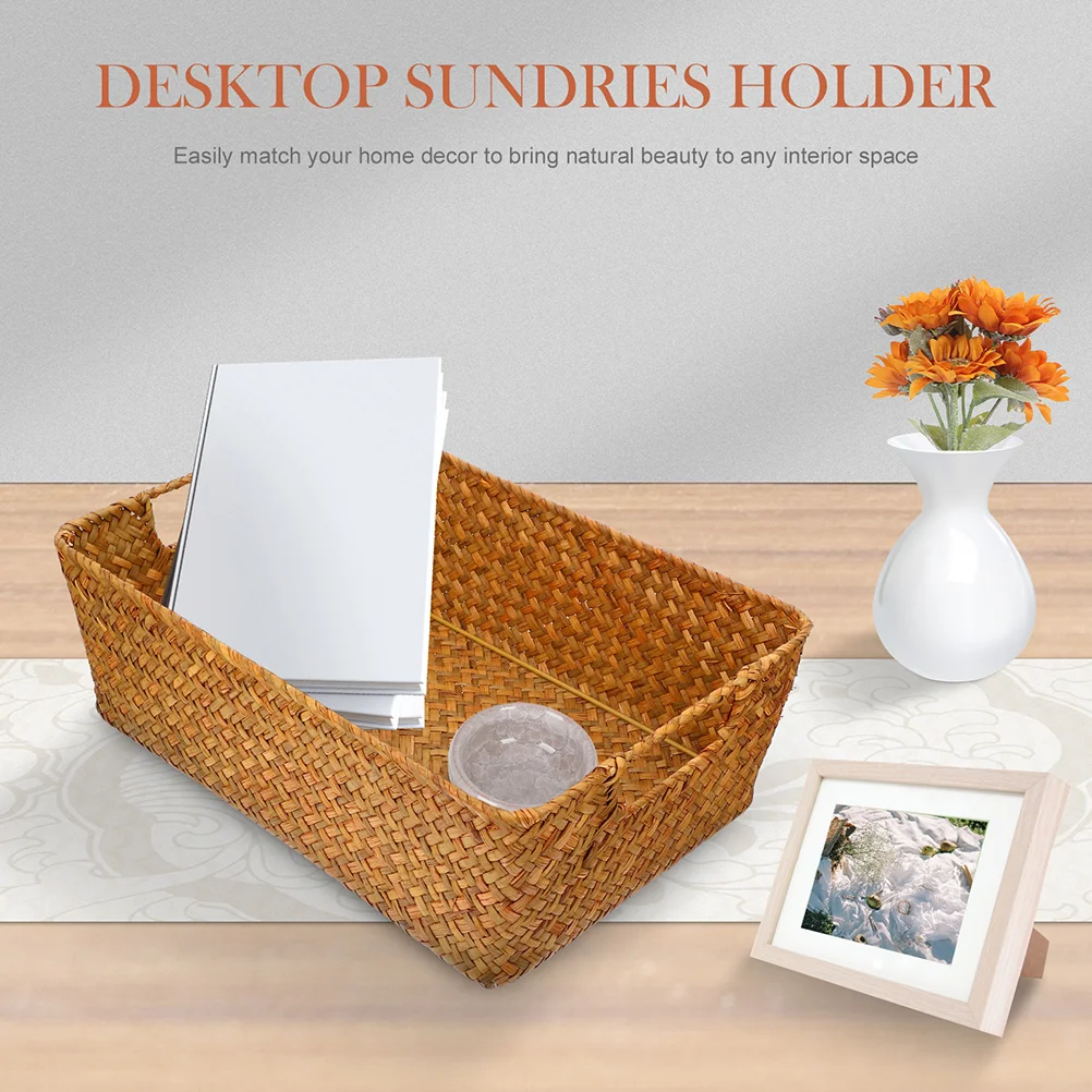 Straw Bread Basket Unique Toiletries Storage Wicker Household Desktop Snack Container Fruit Cosmetics Organizer