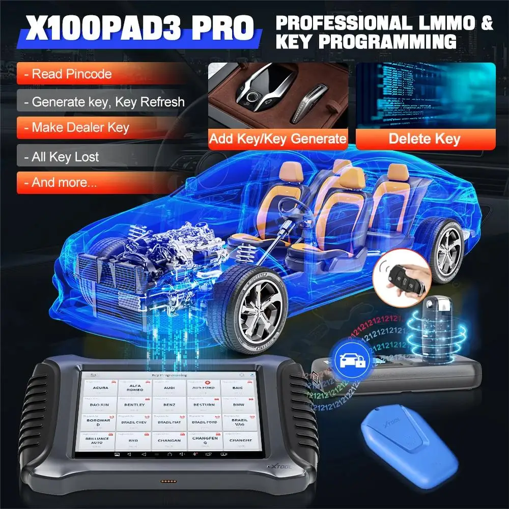 XTOOL X100PAD3 Pro Car Diagnostic Tools With KC501 Key IMMO Programmer For Toyota/Mercedes All Key Lost Match 38+ Reset