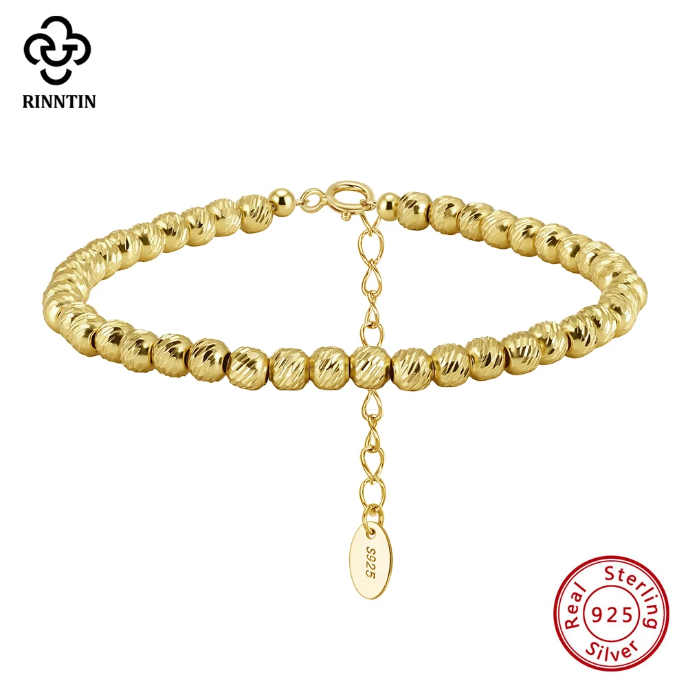 Rinntin ريال 925 فضة 4 مللي متر عرض سلسلة من الخرز سوار حلية هدية موضة النساء الحد الأدنى الكلاسيكية غرامة مجوهرات GAB0
