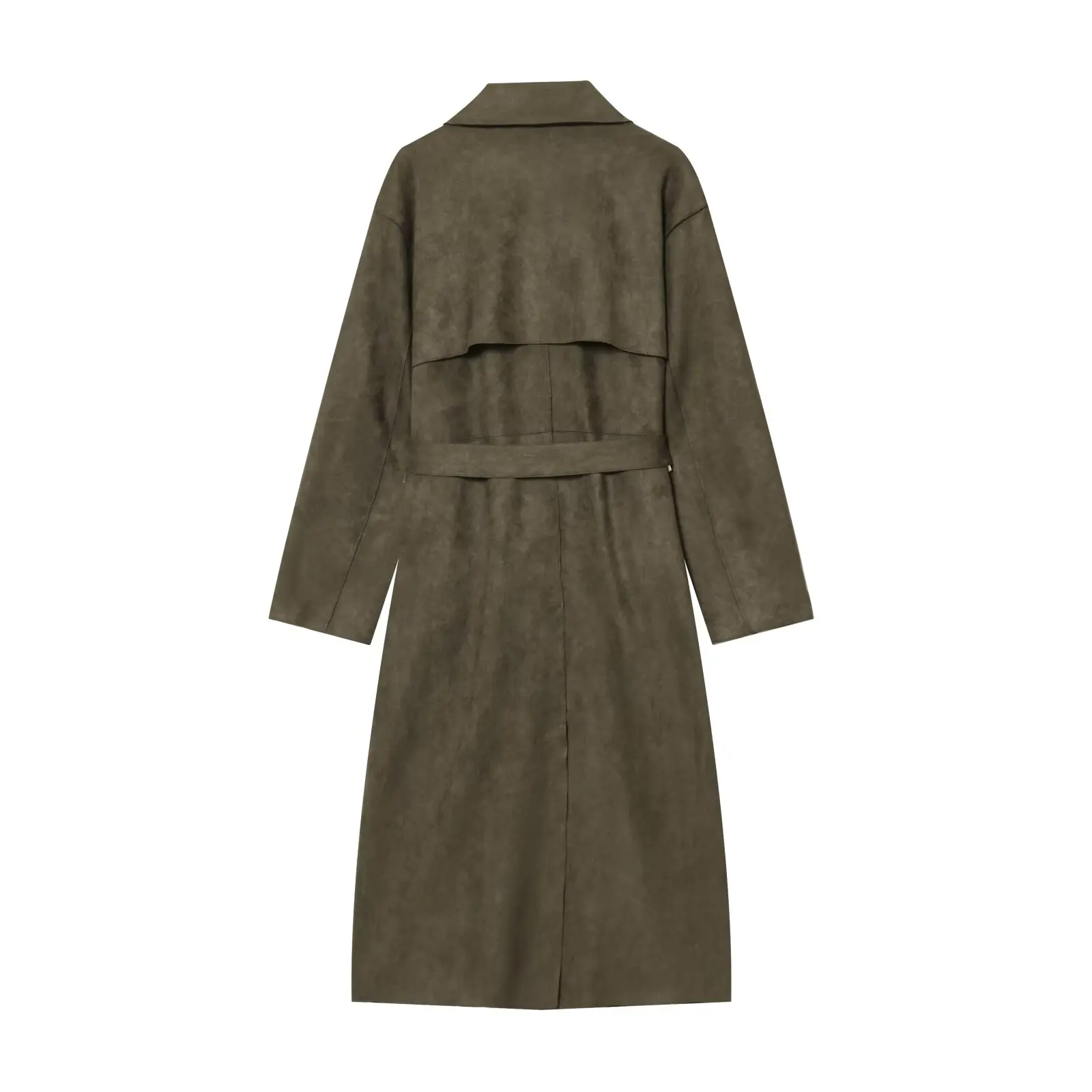 KONDALA Chic 2025 Autumn Army Green Vintage Women Coat Double Breasted Loose Sashes Fall Long Coats Fashion Female Elegant Coat