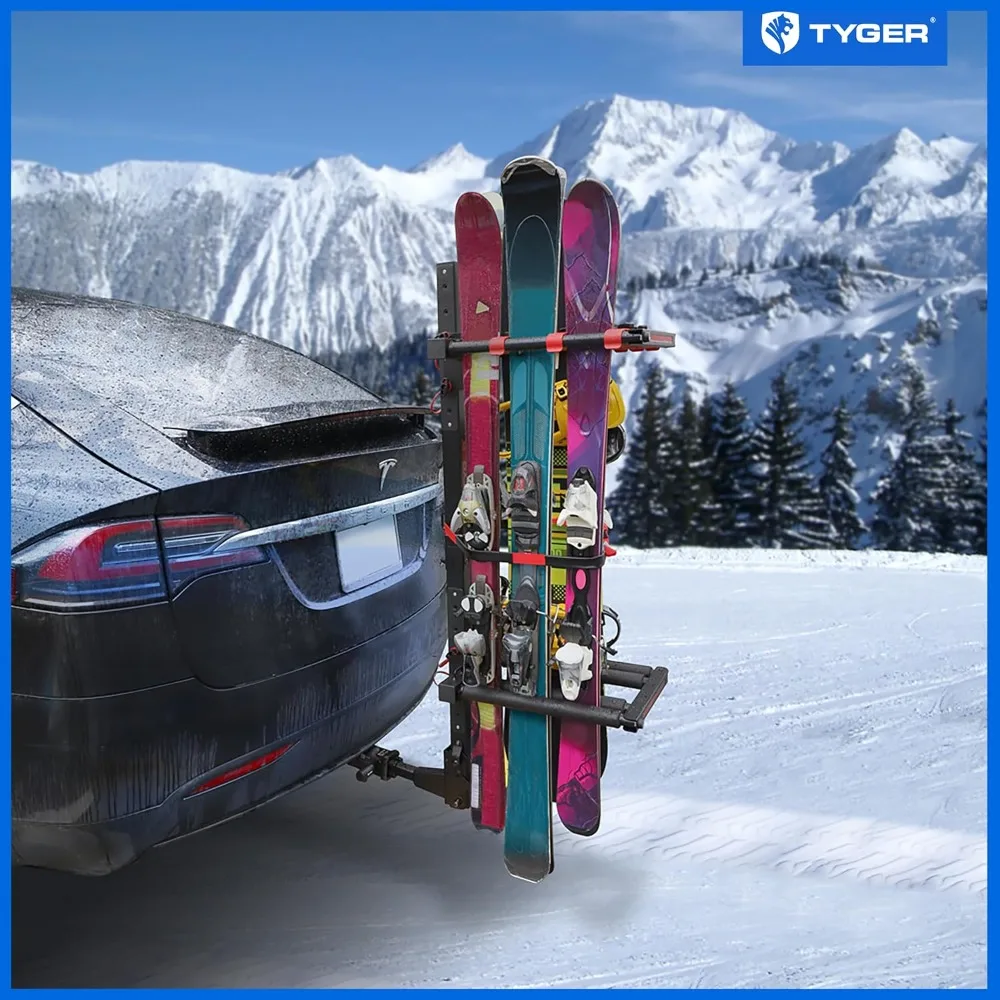 Folding Hitch-Mounted Ski/Snowboard Rack Fits 2