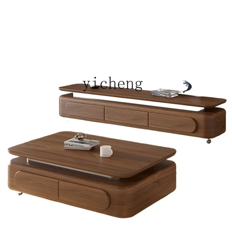 

ZF Walnut Color Antique Style Solid Wood Simplicity Modern Living Room TV Cabinet and Tea Table