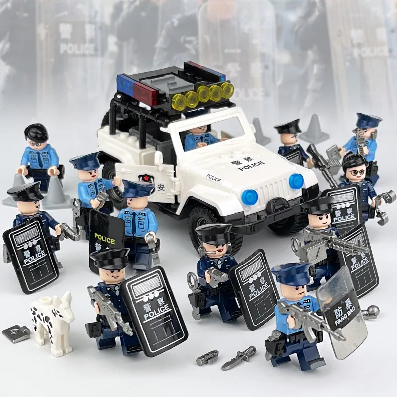 

Gangster minifigure ATM turmoil, cross-borderwholesale children's assembly,small particle building blocks, toys, weapons, dogs
