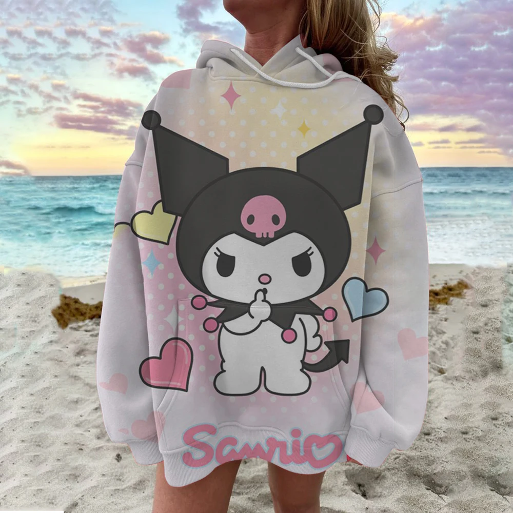 Girls Cute Streetwear Outfit Hello Kitty Hoodie Kids Autumn Winter Cartoon Graphic Coat With Hat Adults Sanrio Hooded Clothing