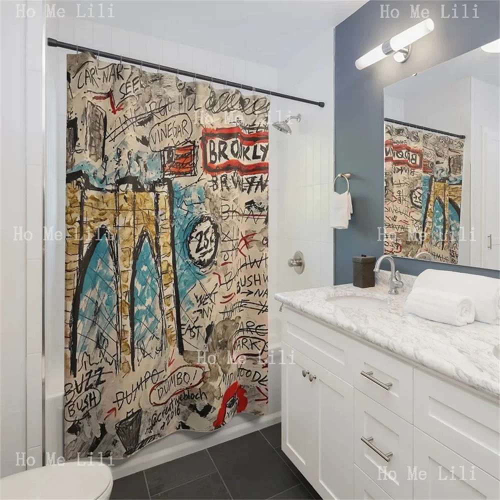 Brooklyn Bridge Modern Sketch Graffiti Street Art Shower Curtain