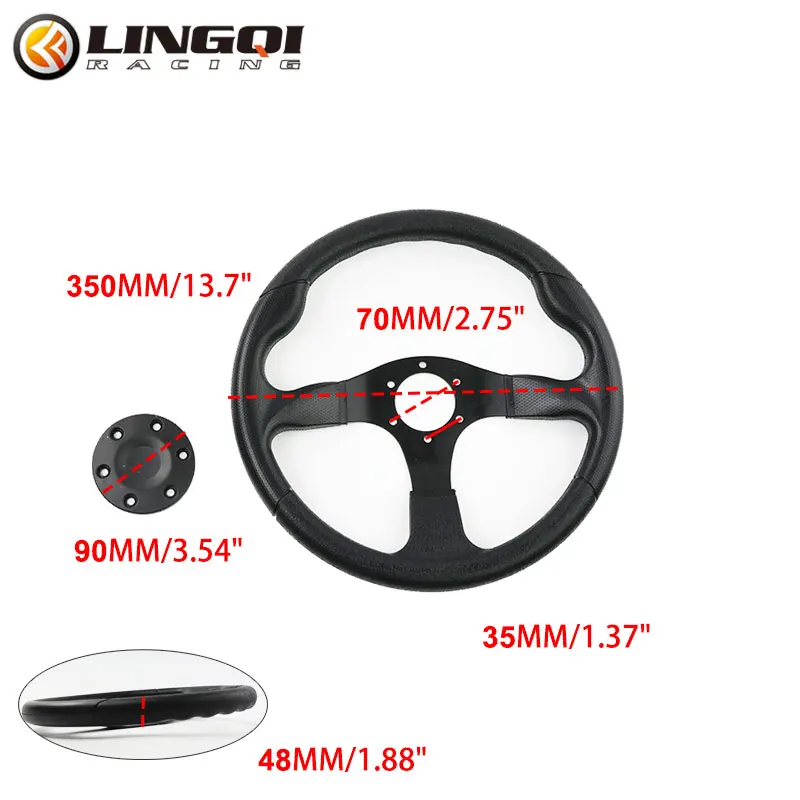 LINGQI Go Kart Parts Steering Wheel PU Leather 350mm 6 Bolt Modification Motorcycle Parts For Off Road Racing Karts UTV ATV