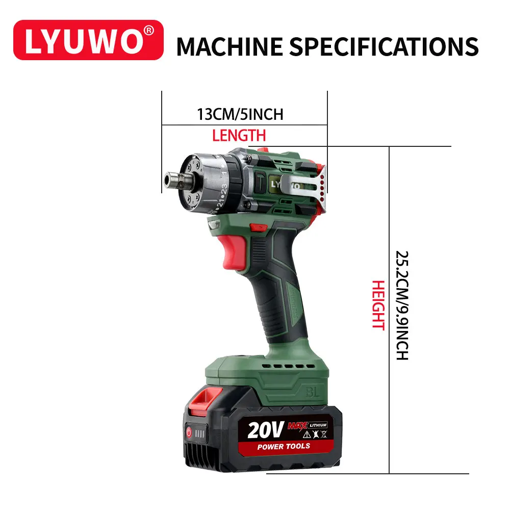 LYUWO Impact Brushless 25+3 High Torque Two Speed Electric Screwdriver Rotating Drill Bit And Multifunctional Screwdriver Tool