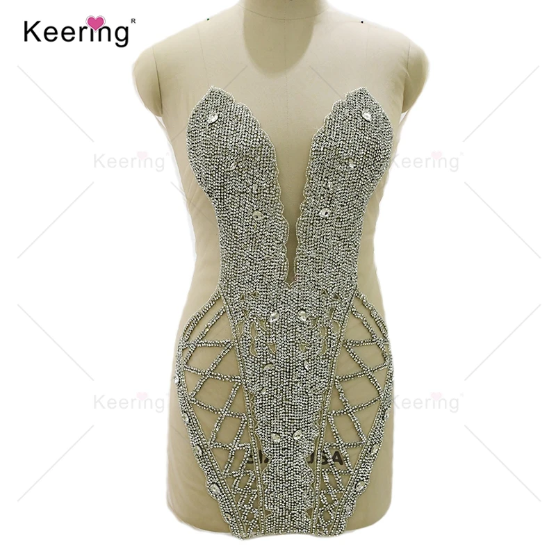 

Keering Sparkly Pretty Silver Crystal Body Applique, Bridal Applique Design, Patch Sewing, Rhinestone WDP-461