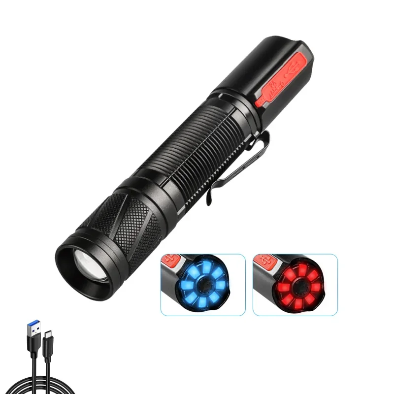 XHP50 High-Intensity Rechargeable Flashlight with Rotating Zoom and Stepless Dimming 21700 Battery Tactical Flashlight