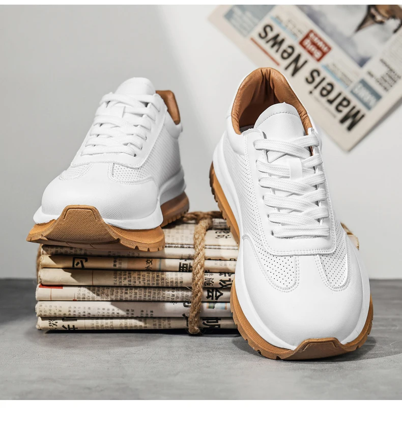 Frühling Sommer Neue Echtleder Freizeitschuhe Atmungsaktive Herrenschuhe Runde Zehenkappe Schnürung Plateau-Sneaker aus Rindsleder – Detail 8