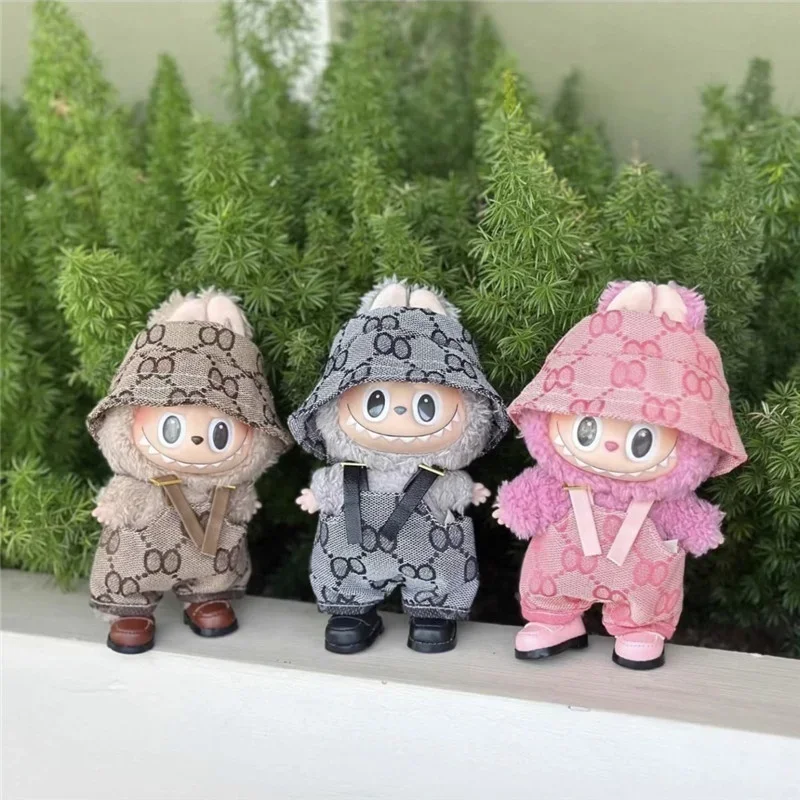 Zestaw ubranek dla lalki Labubu 15-17 cm: luksusowe ogrodniczki, kapelusz, pluszowe ubranka dla lalek, akcesoria do przebierania, zabawki DIY.