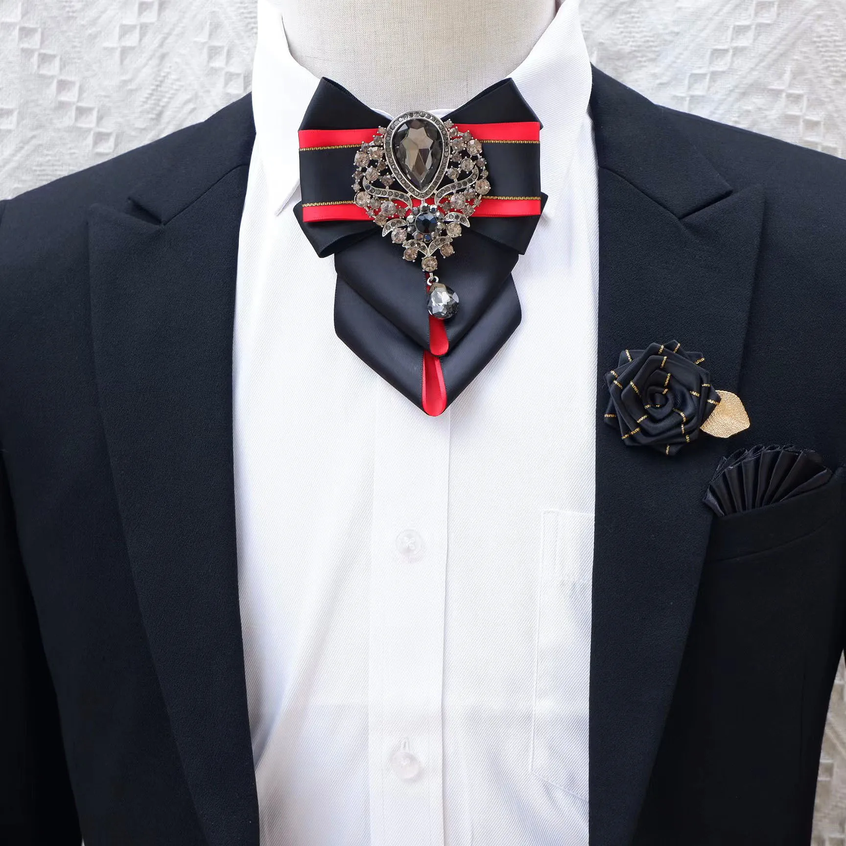 Conjunto de broche de pajarita Original para hombres, joyería hecha a mano de flores de Collar de diamantes de imitación británicos, alfileres de pajarita de boda de alta gama para hombres coreanos